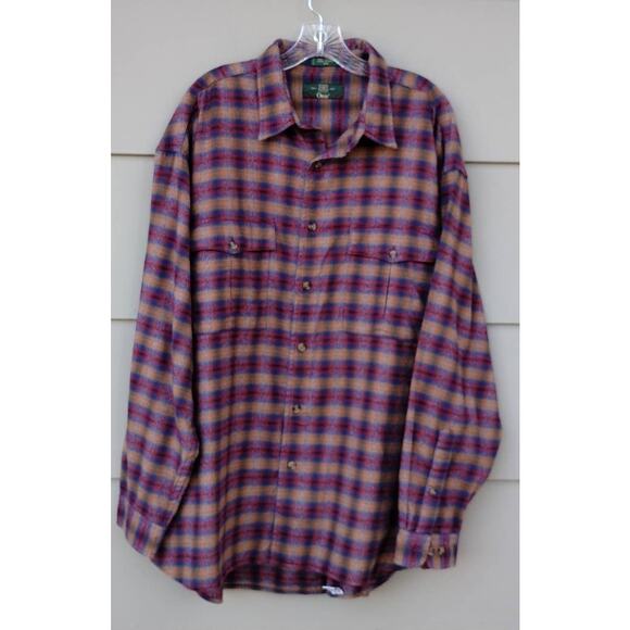 Vtg. ORVIS Men's Flannel Plaid 100% Cotton Shirt Size XXL Tan/Red/Blue - Picture 12 of 12
